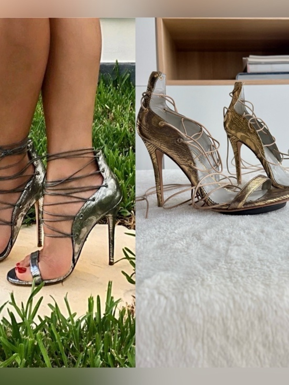 Monica Chiang Lara Gold Lace Up High Heel Sandals EU 39 US 9 255 mm